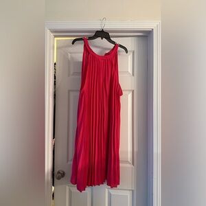 Pre-Owned Pink SHEIN Ruched Sleeveless Stand Collar Pleated Dress
